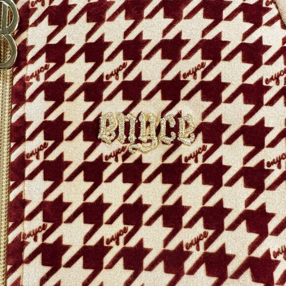 ENYCE Houndstooth Full Zip Jacket Hooded Embroidered Logo Mustard/Burgundy Sz SM - Picture 11 of 16